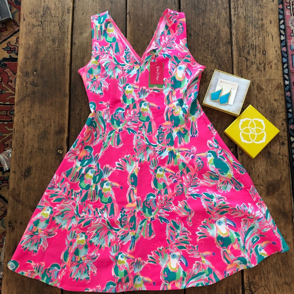 NWT Lilly Pulitzer Dahlia Dress Dragon Fruit Tucan